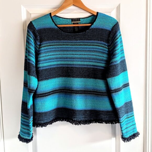 Sigrid Olsen Sweaters - Sigrid Olsen Sport Turquoise Blue Stripe Cotton Knit Pullover Sweater